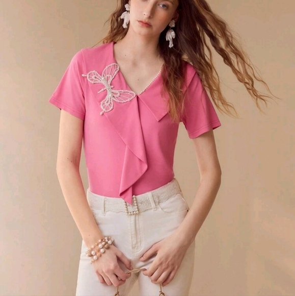 Tops - PEARL BUTTERFLY DECOR BLOUSE